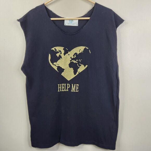 Alberta Ferretti Womens Heart Earth Lurex Embroidered Help Me DIY Mod Tee L - Picture 2 of 7